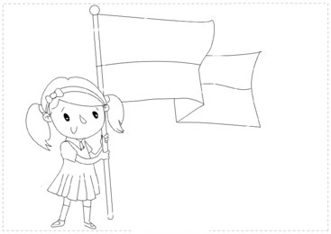 Coloring page girl holds the flag of Poland